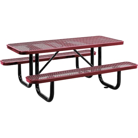 Global Industrial Rectangle Picnic Table, Red, Expanded Metal, 6 ft L 277152RD